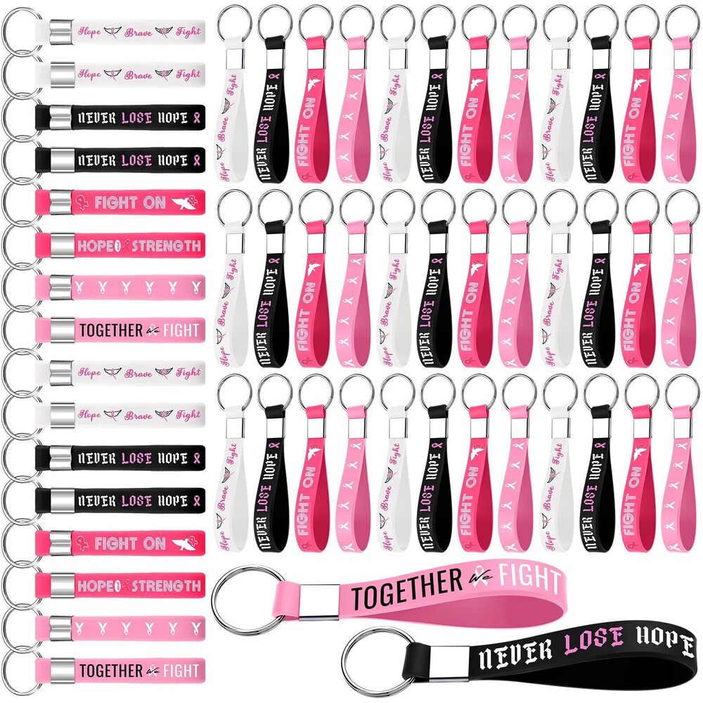 6257 100 Pcs Silicone Breast Cancer Awareness Keychain Bulk Hope Faith